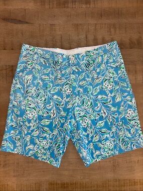 Lilly Pulitzer Men’s Beaumont 8” Flat Front Shorts 34 Turquoise Oasis Print $148